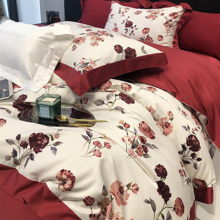 Bedding set with floral printed edge and contrasting hem Kalsten
