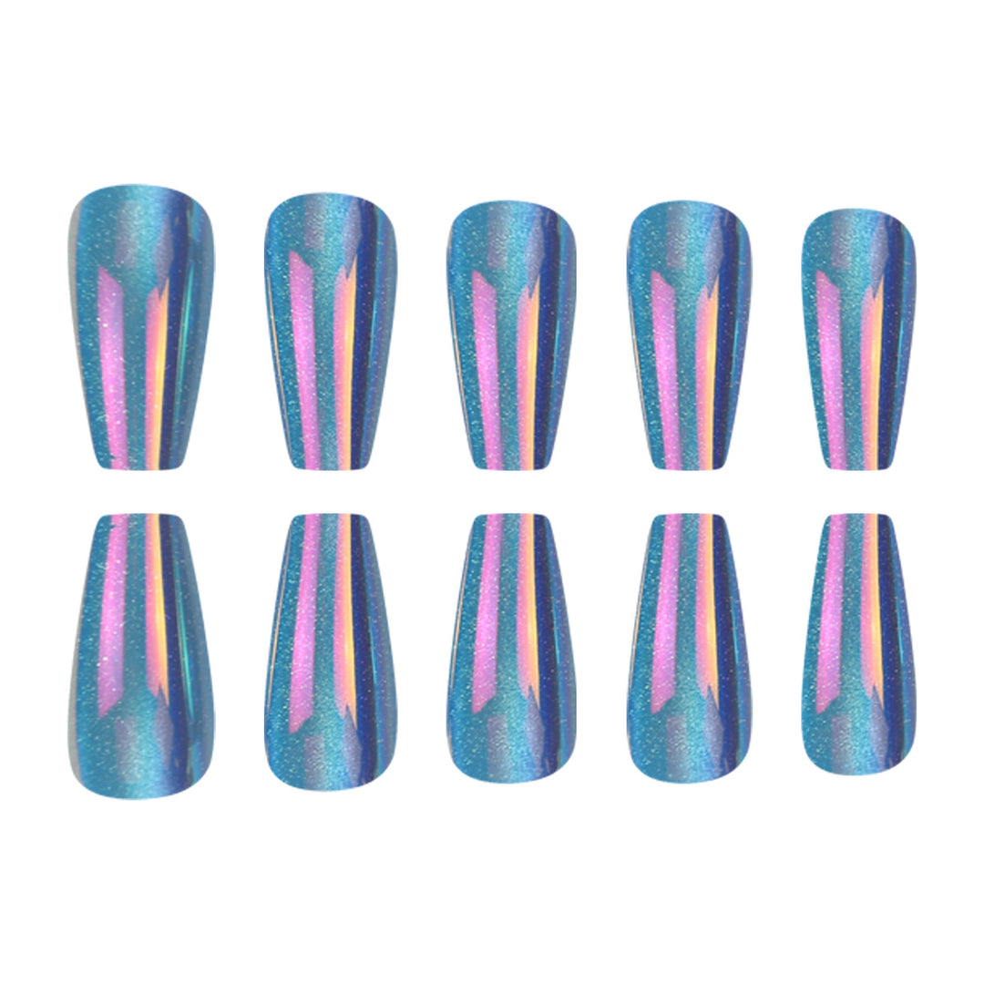 Glossy Press-On Nail Extensions with Glitter Stripes Kalsten