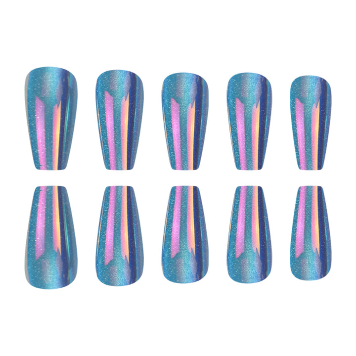 Glossy Press-On Nail Extensions with Glitter Stripes Kalsten