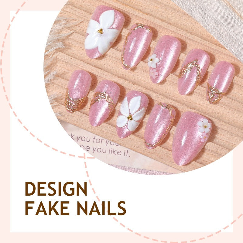 Artificial nail set with elegant 3D flowers and glamorous accents Kalsten