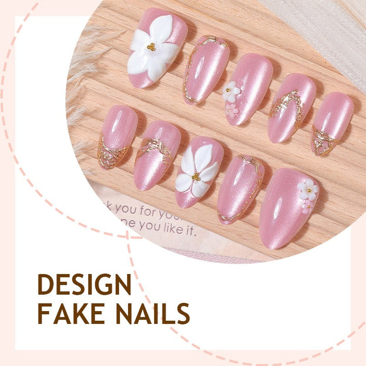Artificial nail set with elegant 3D flowers and glamorous accents Kalsten