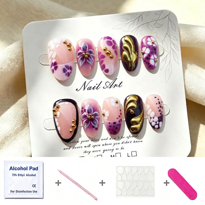 Artistic Floral Embellished Press-On Nails