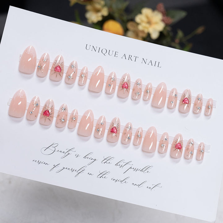 Artistic Stiletto Press-On Nails with Heart Accents