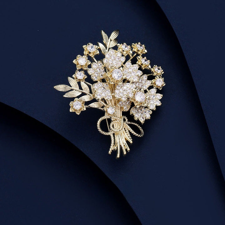 Exquisite Flower Brooch with Sparkling Crystals Kalsten