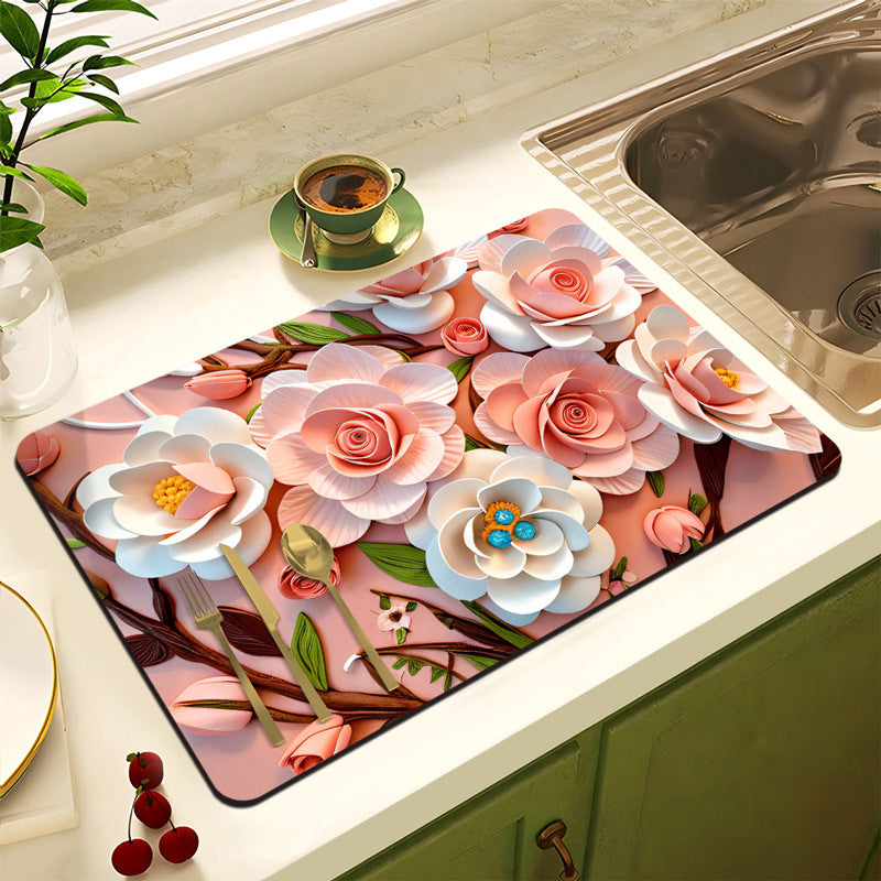 Floral Design Anti-Slip Kitchen Mat