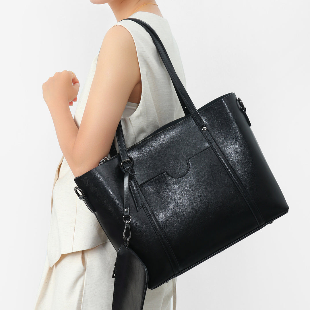 Structured Leather-Effect Tote Bag with Detachable Pouch