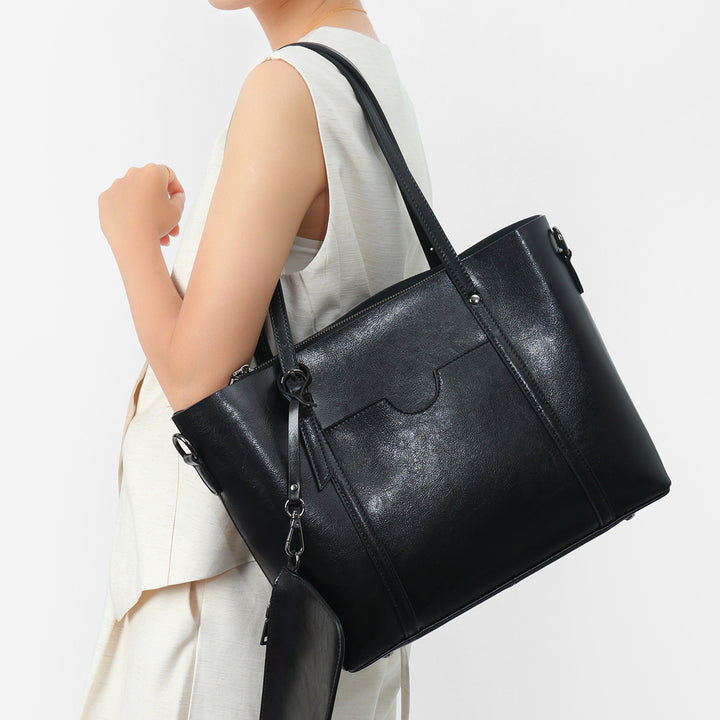 Structured Leather-Effect Tote Bag with Detachable Pouch