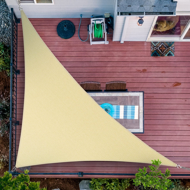 UV resistant triangular sunshade canopy for patio deck garden with reinforced corners and stainless steel fittings Kalsten