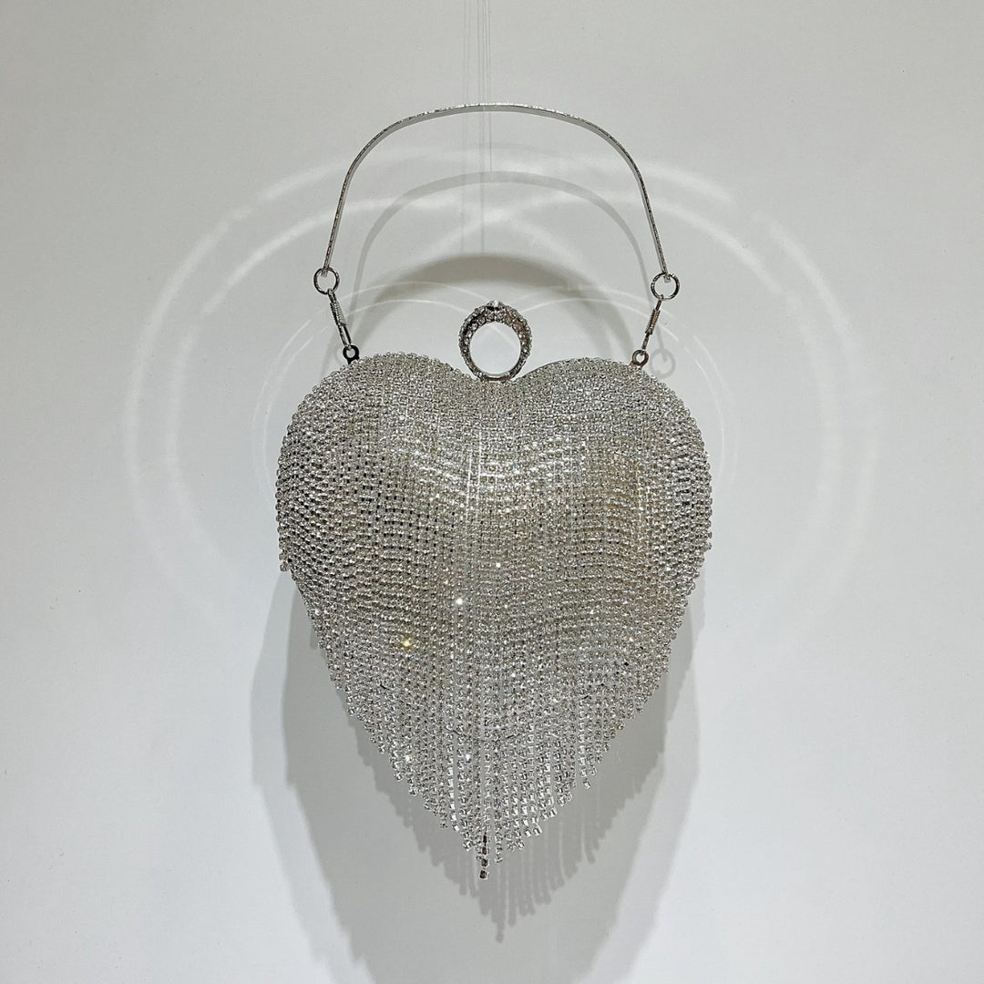 Heart-Shaped Rhinestone Evening Handbag