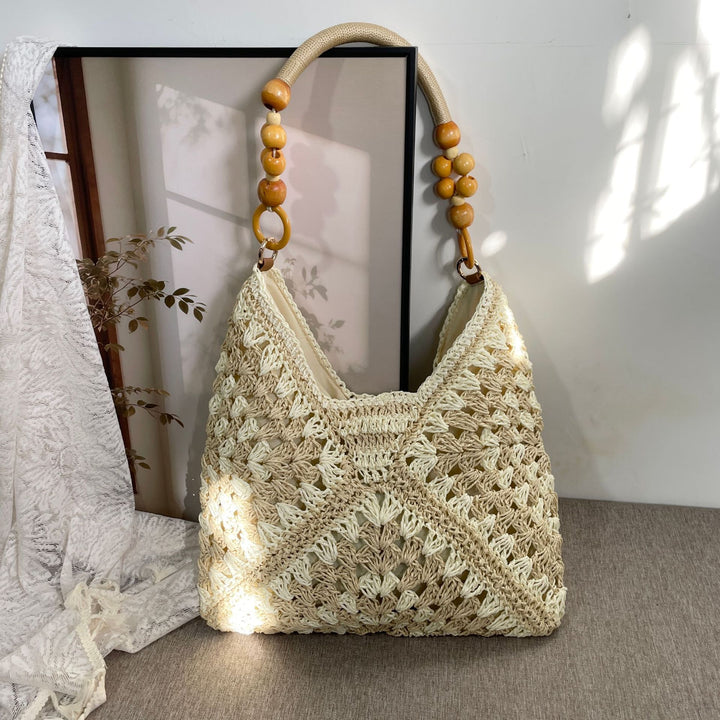 Hand-knotted tote bag with wooden handles Kalsten