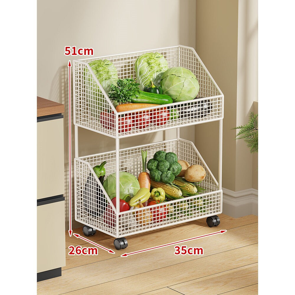 Two-Tier Mesh Rolling Kitchen Produce Storage Cart