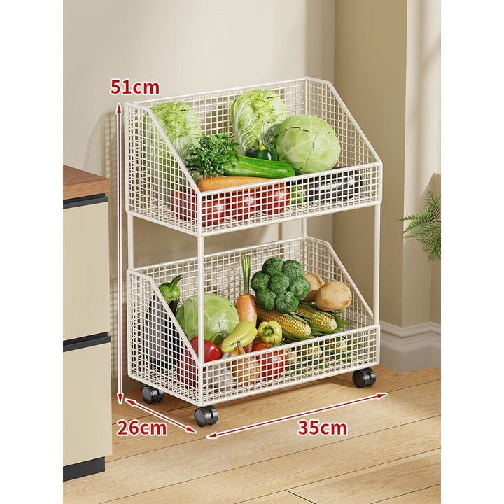 Two-Tier Mesh Rolling Kitchen Produce Storage Cart