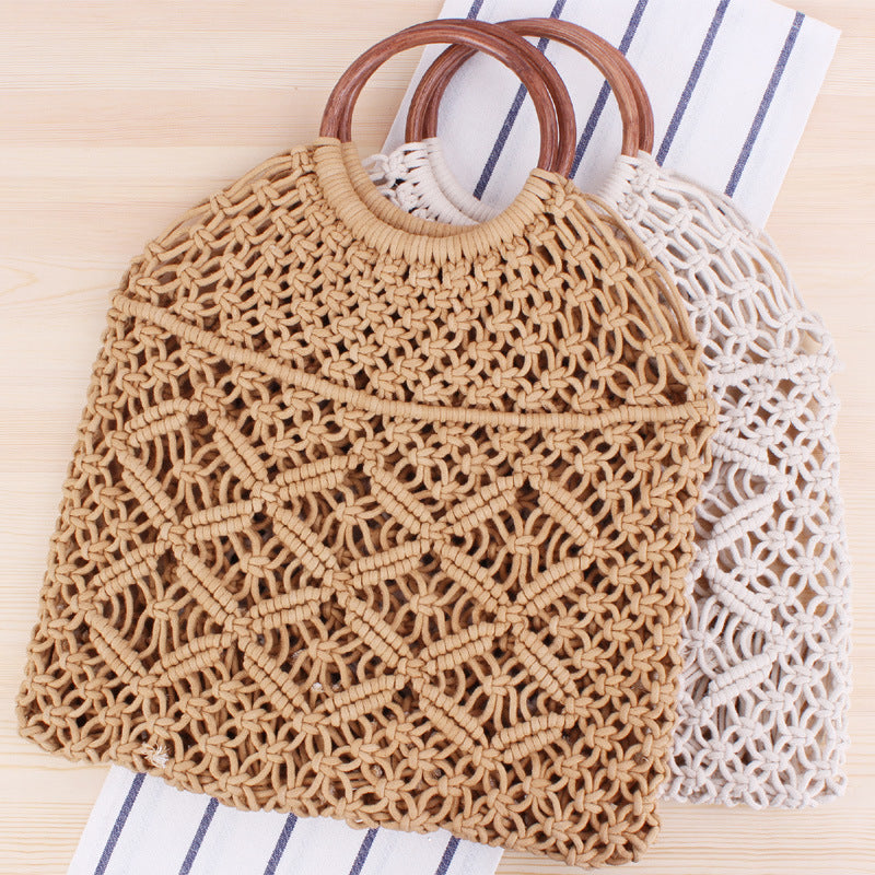 Macrame Tote Bag with Wooden Handle Kalsten