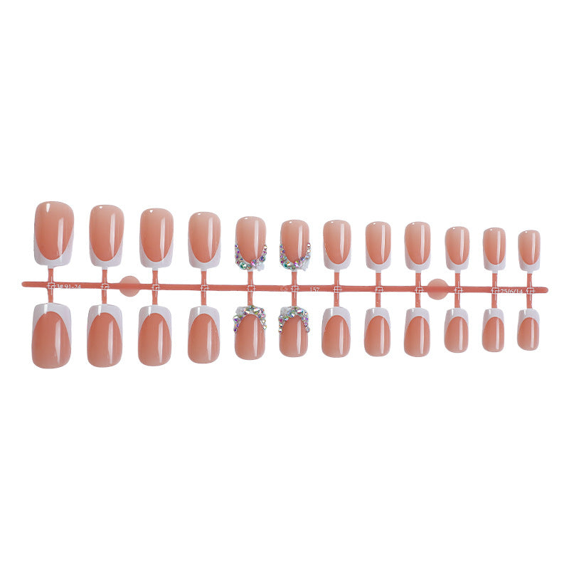 Decorative French Tip Press-On Nail Set with Rhinestone Accents kalsten