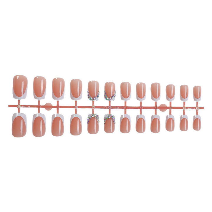 Decorative French Tip Press-On Nail Set with Rhinestone Accents kalsten