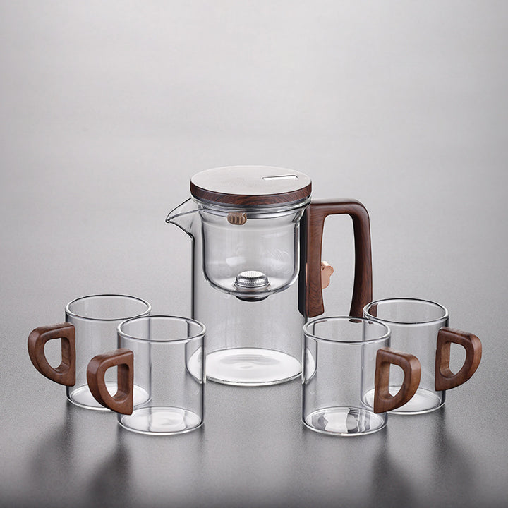 Artisan Glass Tea Set With Wooden Handle Pitcher And Serving Tray