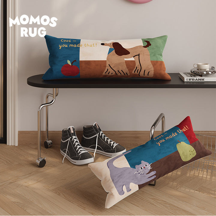 Decorative Lumbar Throw Pillow with Playful Cat Illustration and Motivational Text