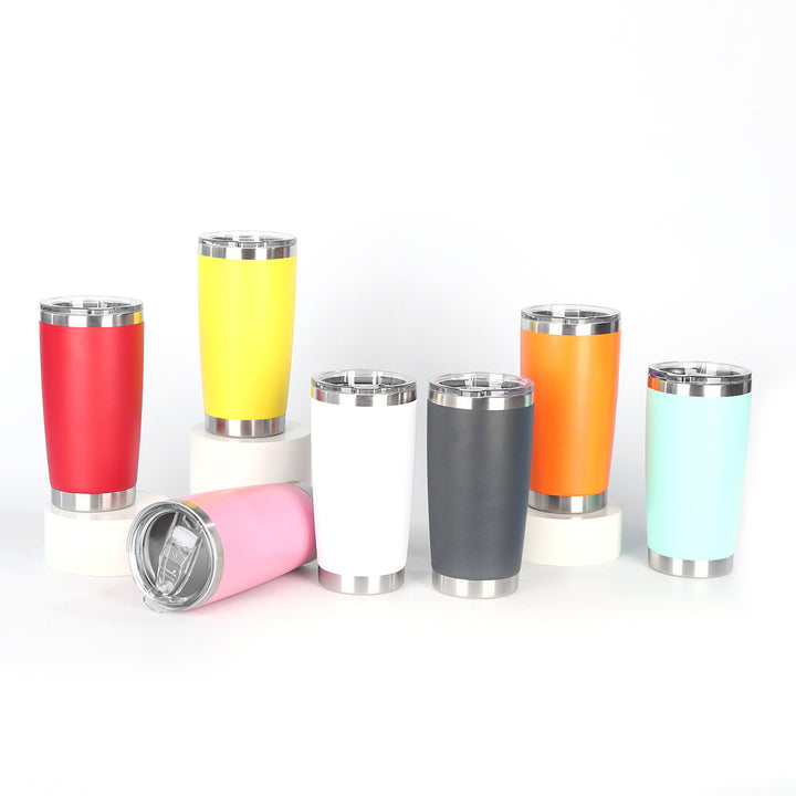 Ergonomic Tapered Insulated Stainless Steel Travel Tumbler With Clear Press-Fit Lid And Non-Slip Base