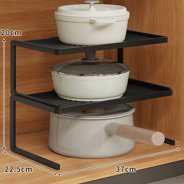 Compact Space-Saving Kitchen Countertop Pot and Pan Organizer Shelf Riser