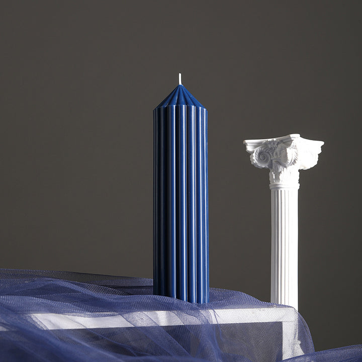 Decorative Tall Fluted Column Pillar Candle with Conical Peak