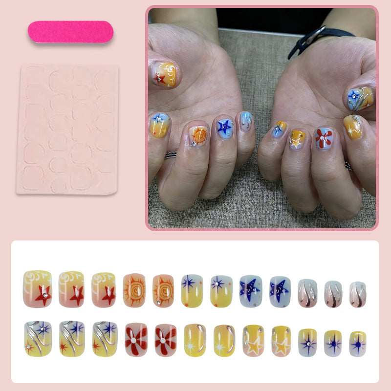 Acrylic nail set with creative floral and geometric design Kalsten