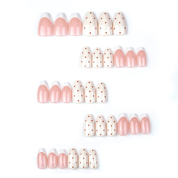 Elegant Press-On Nail Set with Polka Dot and French Tip Design Kalsten