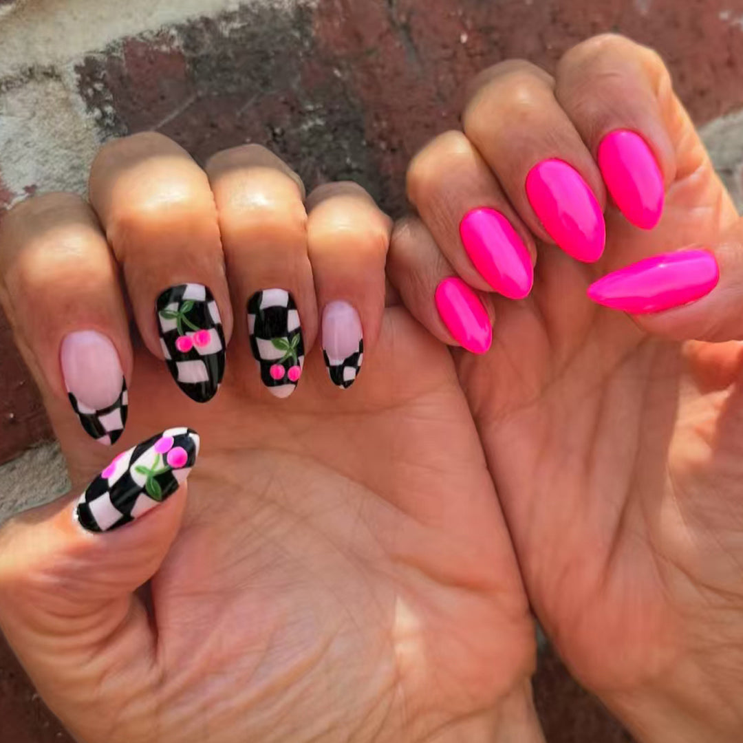 Creative Checkerboard and Cherry Nail Art Kalsten