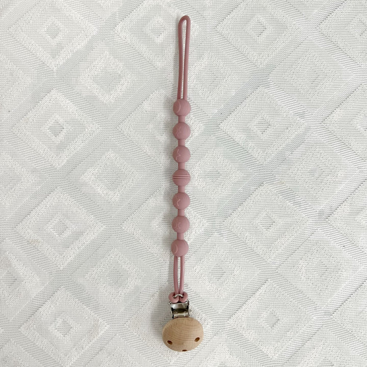 Silicone Beaded Pacifier Lanyard with Wooden Safety Clip
