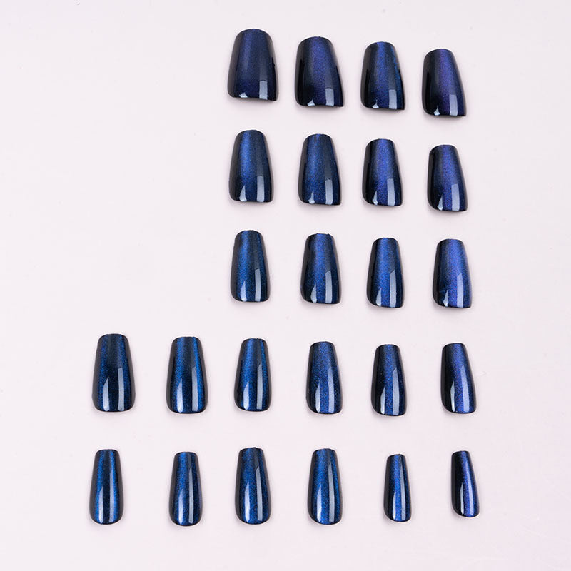 Glossy Press-On Nail Art Set with Blue Shimmer Finish