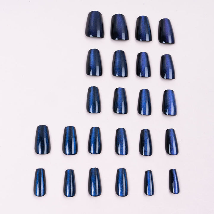 Glossy Press-On Nail Art Set with Blue Shimmer Finish