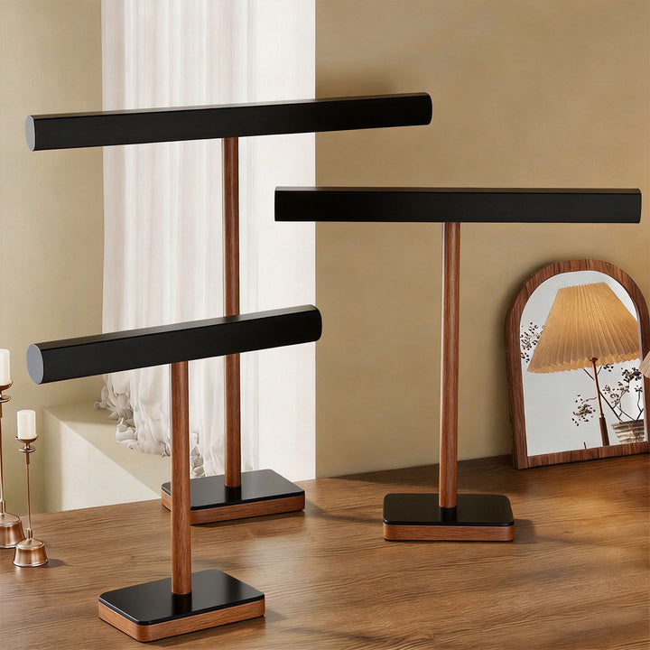 Wooden T-Bar Jewelry Display Stand Tabletop Organizer for Necklaces Bracelets and Watches