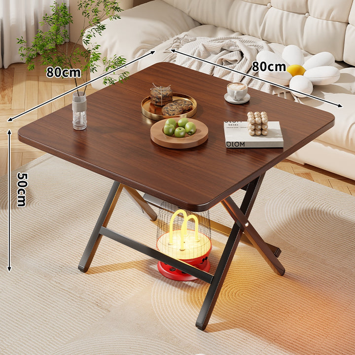 Foldable Square Coffee and Side Table with Marble-Effect Top and Collapsible X-Leg Frame