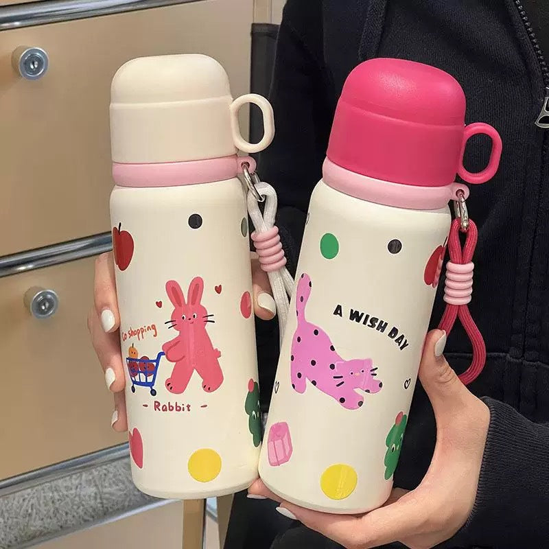 Women's Insulated Water Bottle with Secure Carry Handle and Creative Animal Design Kalsten