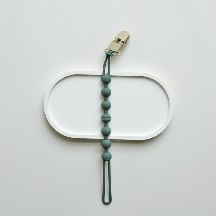 Silicone Beaded Pacifier Clip with Wooden Safety Clamp