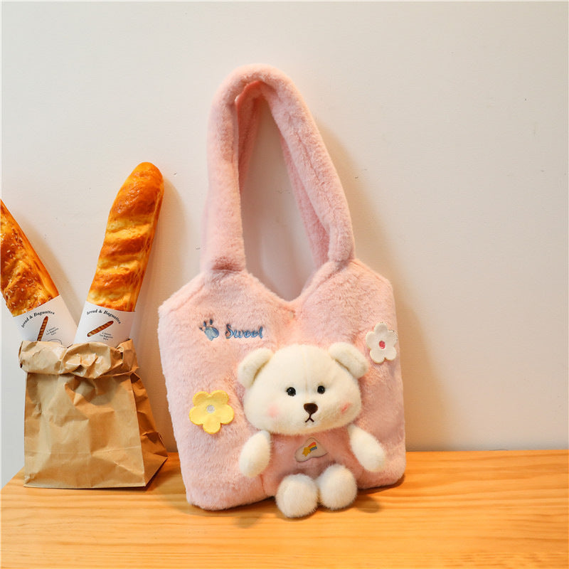 Plush Shoulder Bag with Cute Bear Design Kalsten