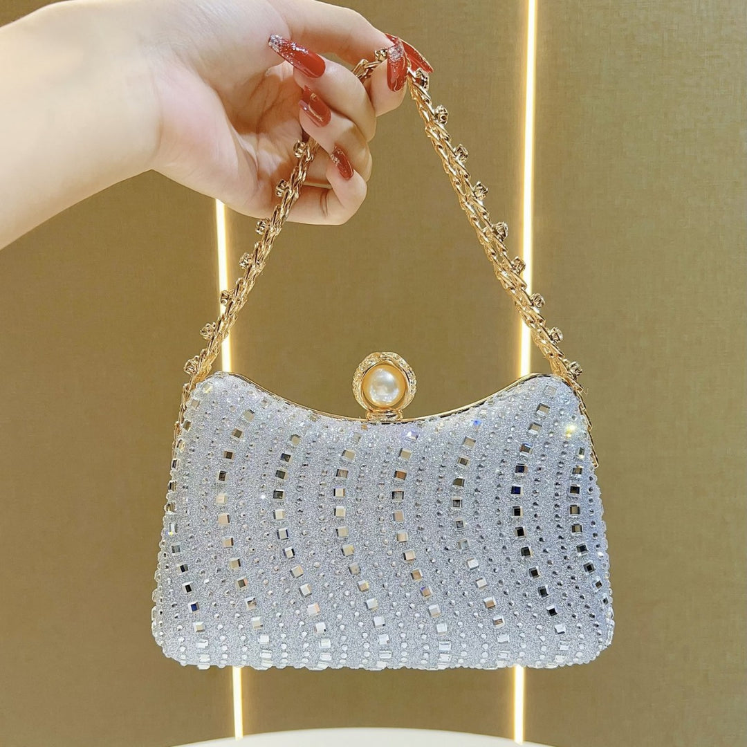 Pearl-Accented Beaded Evening Clutch