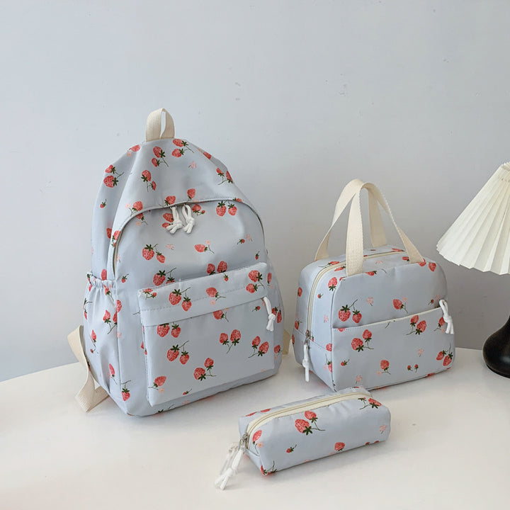 Backpack set with cheerful strawberry pattern and practical compartments Kalsten