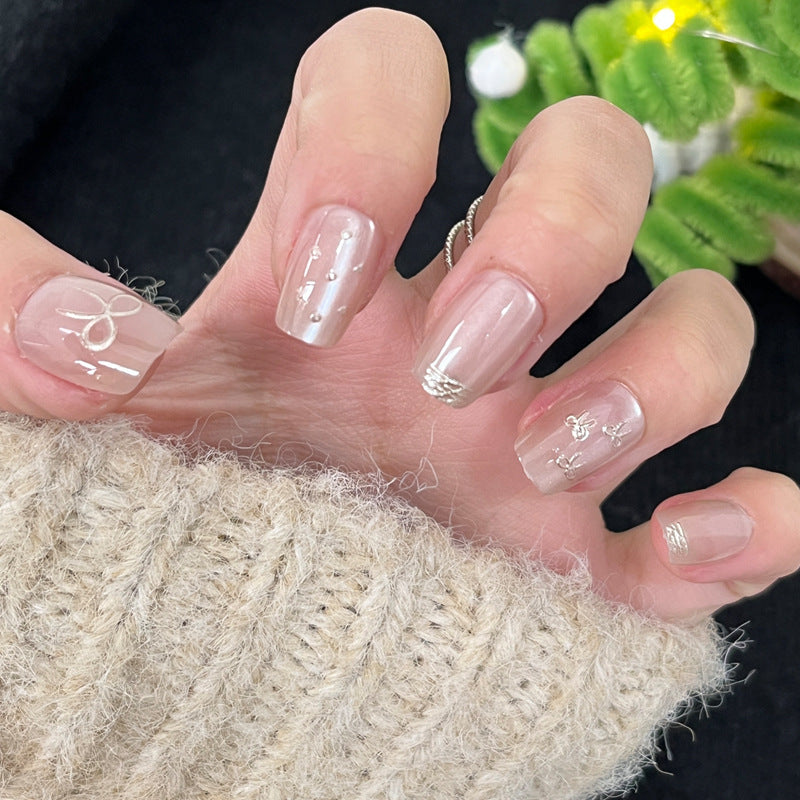 Stylish Nail Art Press-On Set with Glitter and Glossy Finish Kalsten