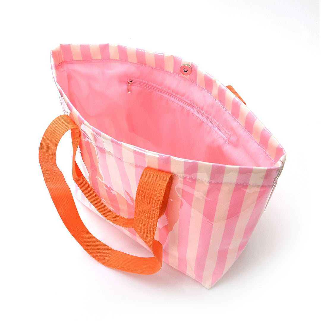 Spacious beach bag with transparent design and colorful stripes Kalsten