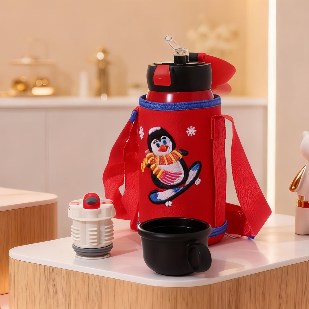 Women's Insulated Water Bottle with Practical Carry Strap and Animal Design Kalsten