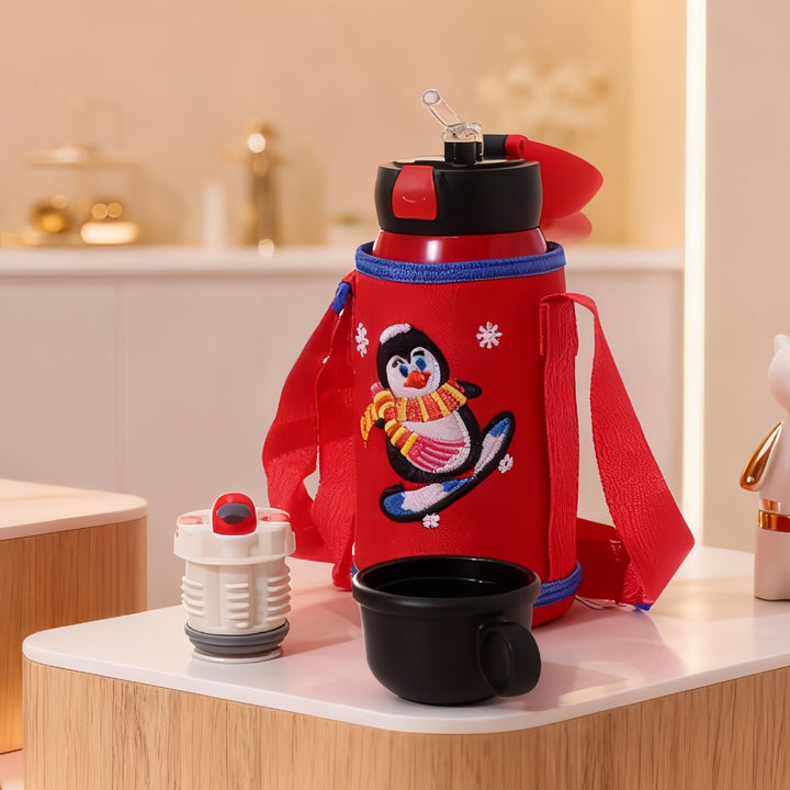 Women's Insulated Water Bottle with Practical Carry Strap and Animal Design Kalsten