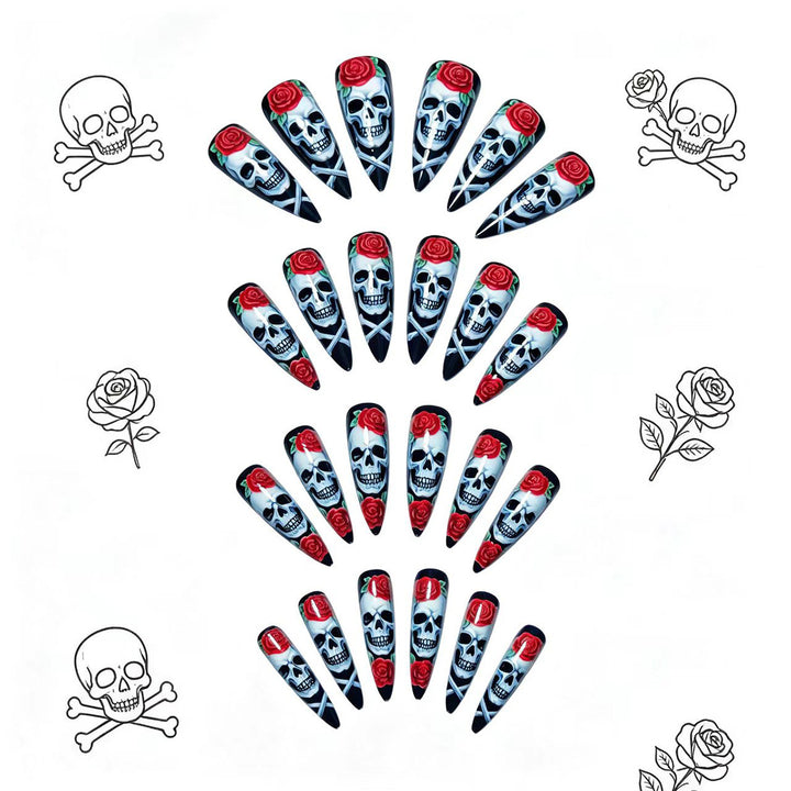 Skulled Floral Nail Art Design Kalsten