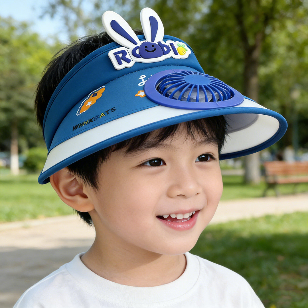 Sun protection with integrated battery fan, adjustable chin strap and cute bunny design Kalsten