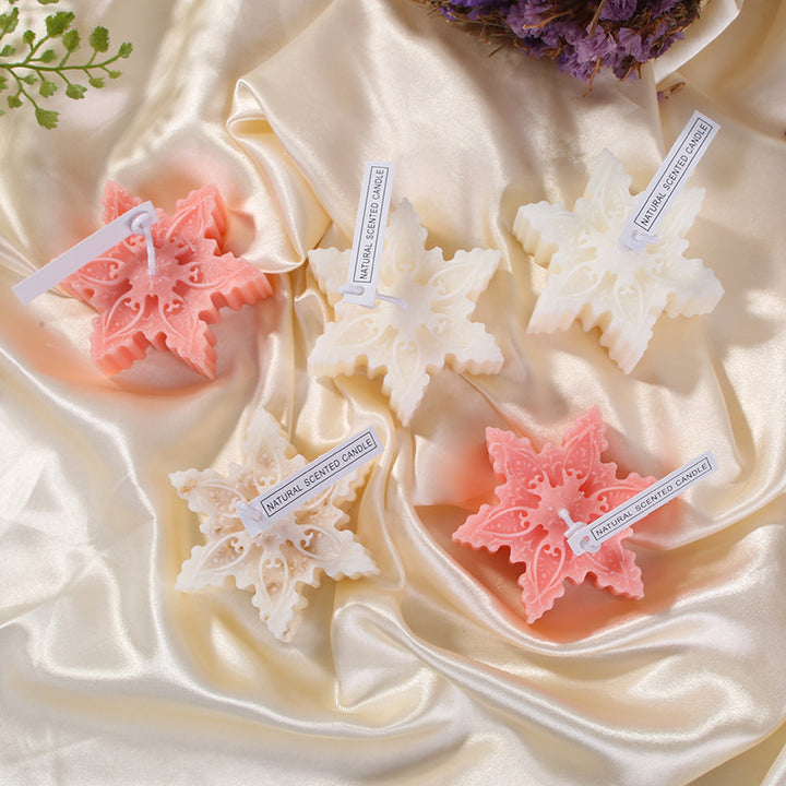 Ornate Snowflake Sculptural Scented Soy Wax Candle Tabletop Accent