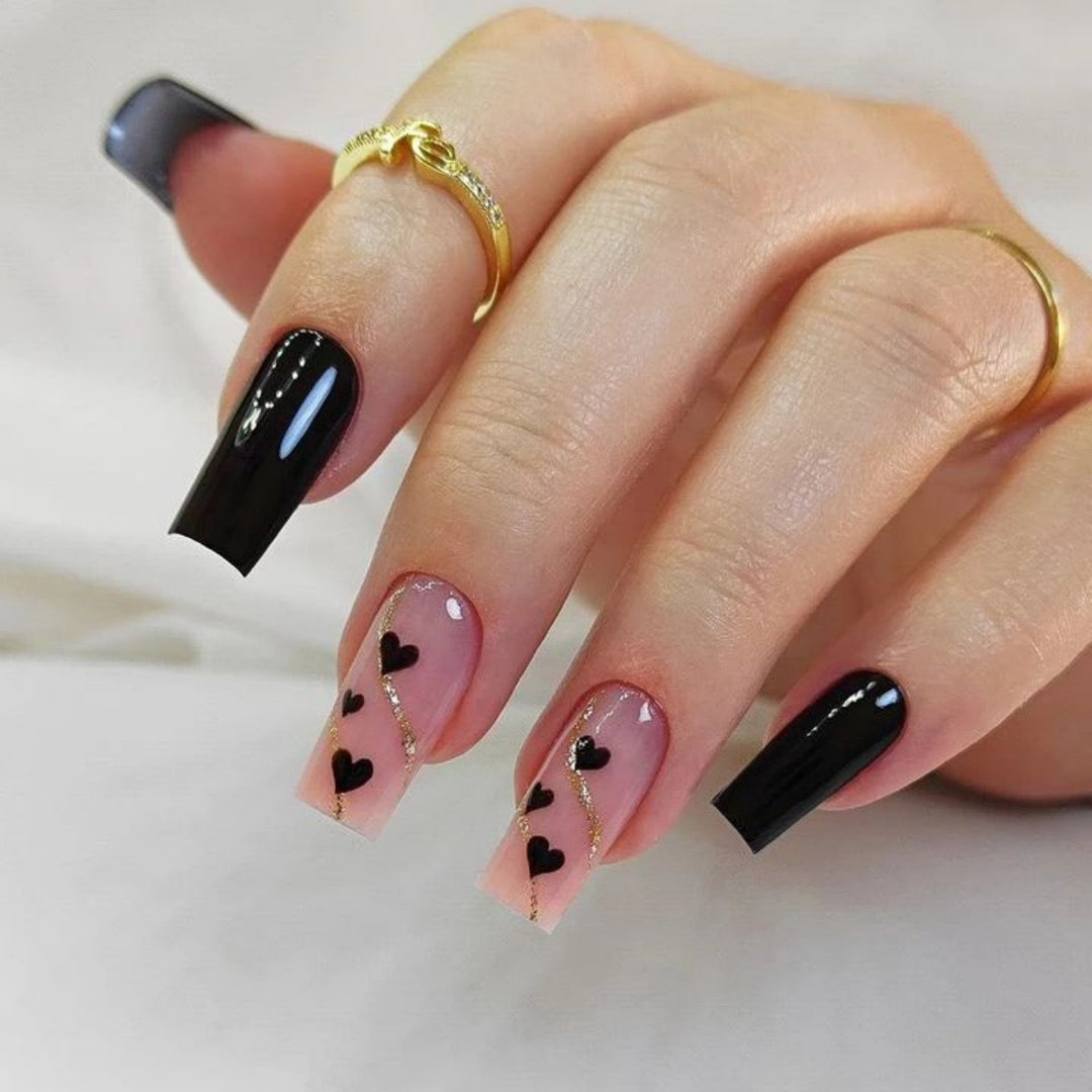 Glamorous Heart-Accent Nail Art Extensions