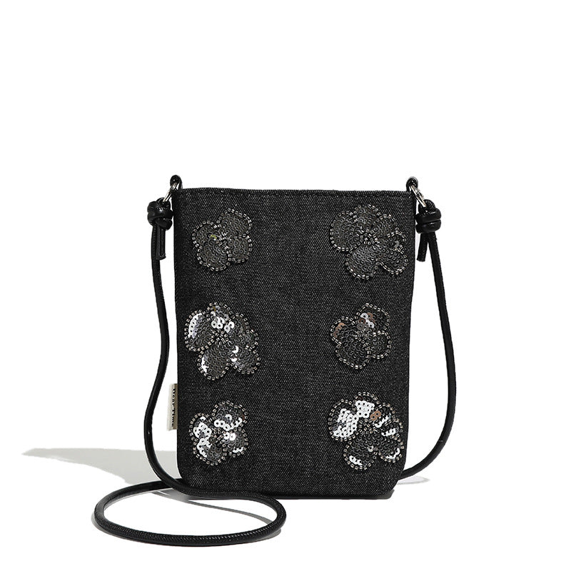 Decorative Denim Crossbody Clutch