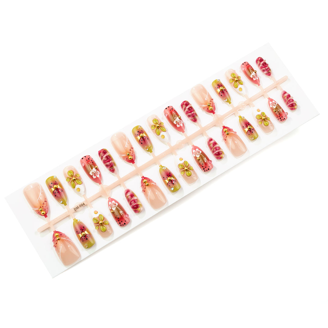 Floral Watermelon-Themed Press-On Nail Art Set