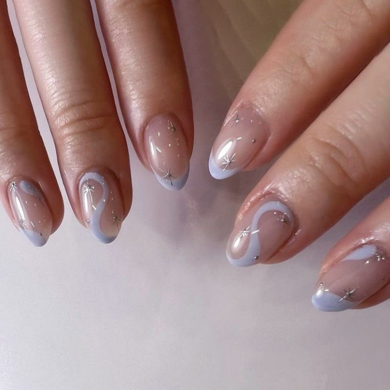 Artful nail art with elegant wave lines and glitter effects Kalsten
