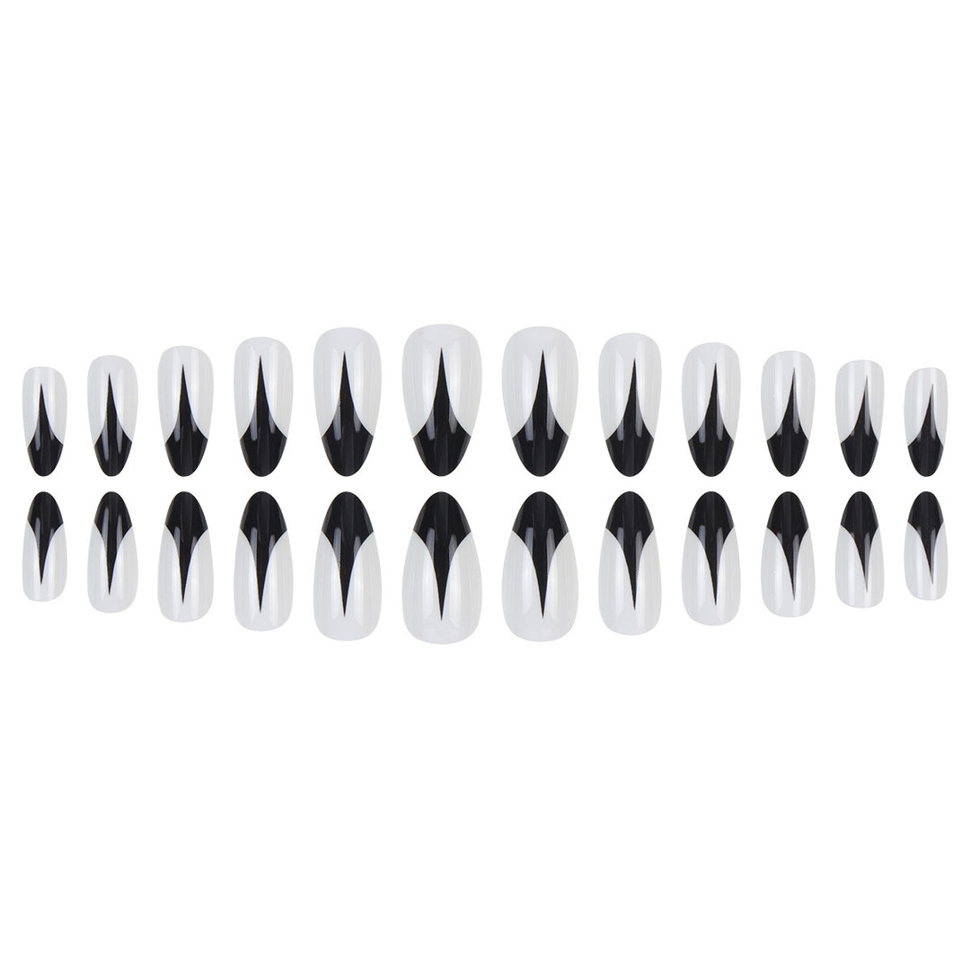 Trendy Stiletto Press-On Nails with Artistic Black and White Design Kalsten