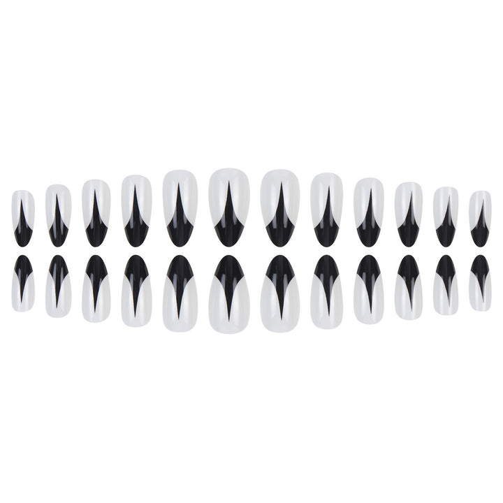 Trendy Stiletto Press-On Nails with Artistic Black and White Design Kalsten